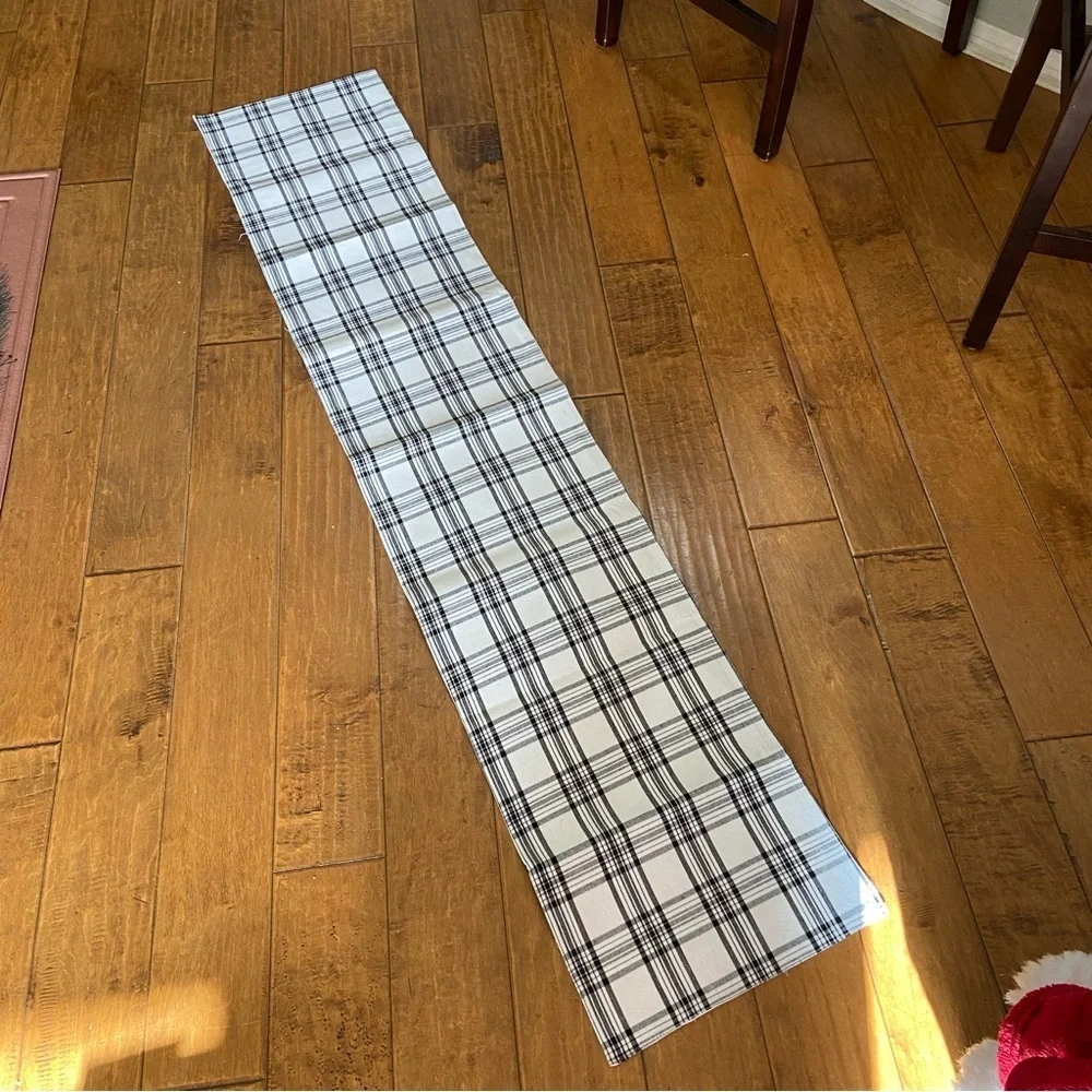 Black and White Plaid Linen Table Runner 13x 67”